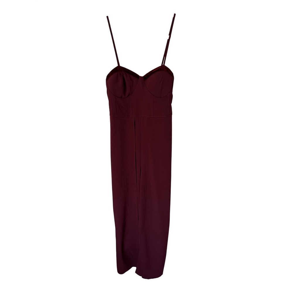 Burgundy Bustier Wide Leg Jumpsuit‎ Sweetheart Neck Front Slit Small